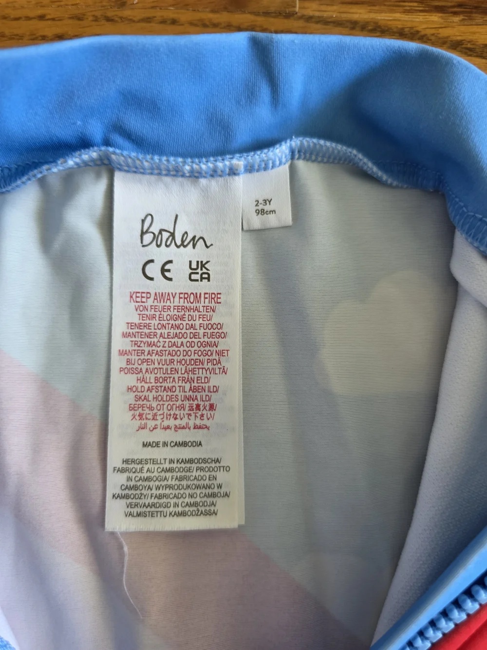 Boden Bright Blue Short-Sleeve One-Piece with Rainbow Stripes